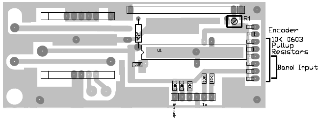 Top view of the PCB for a DDS Oscillator using a common plug-in module