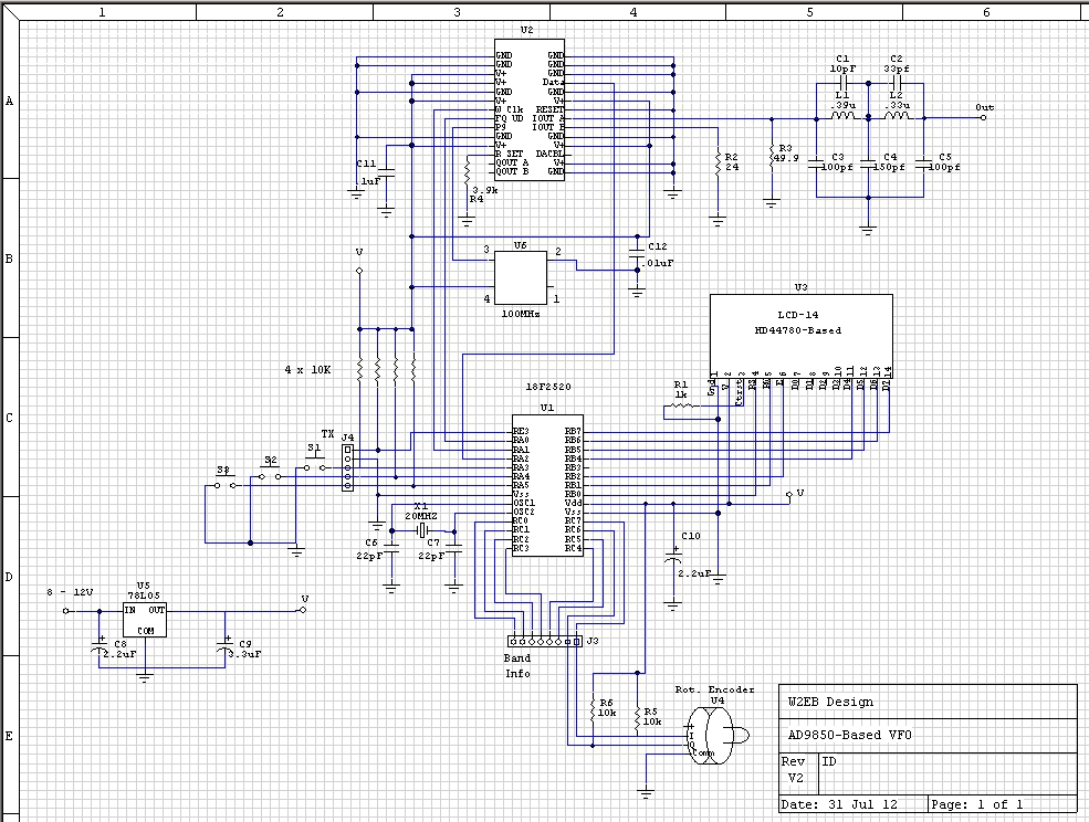 Schematic of the complete AD9850-based DDS Oscillator