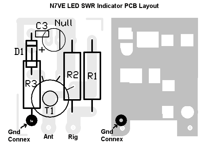 PCB of the SWR Meter contained in the Lazure Portable rugged antenna tuner