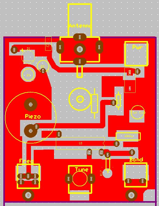Top view of the PCB for the W2EB Portable Antenna Analyzer