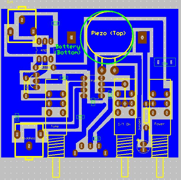 Bottom View of the single-sided PCB for the W2EB Portable Field Keyer