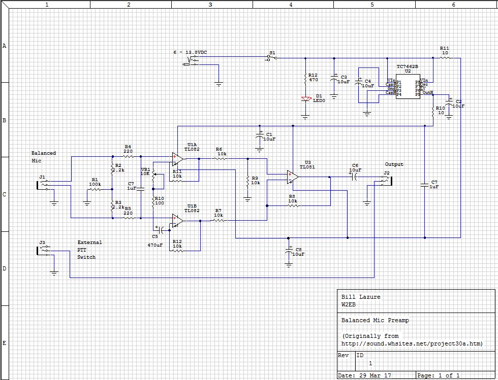 Schematic of the Operating Console Balanced Microphone Preamp