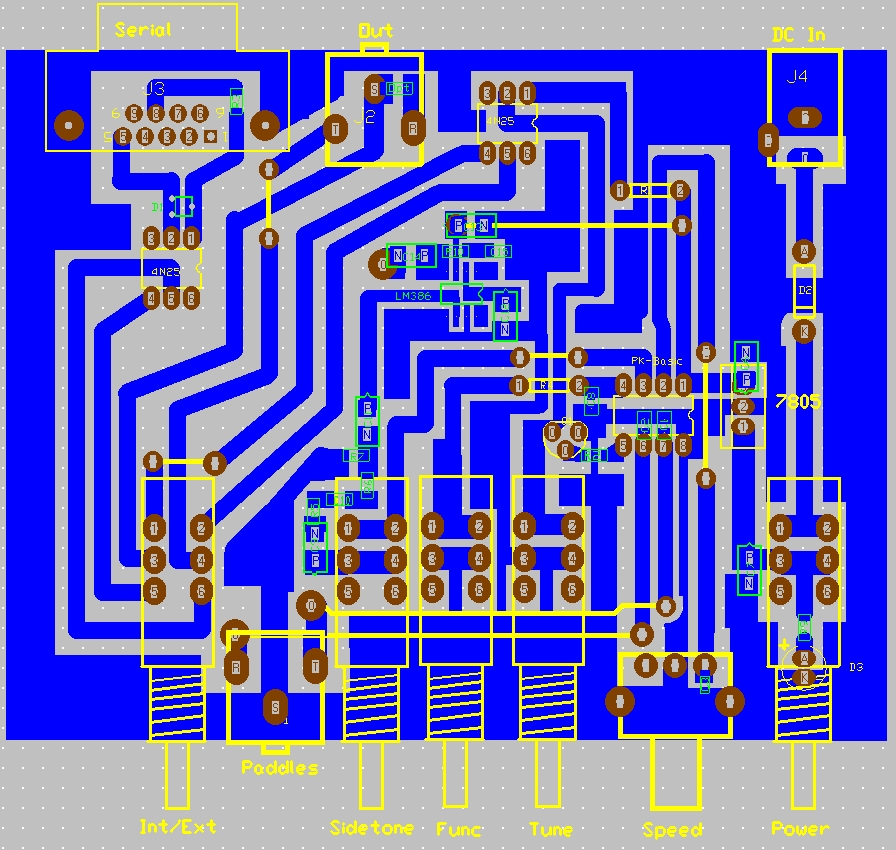 Bottom PCB Layout of the Lazure Console Keyer