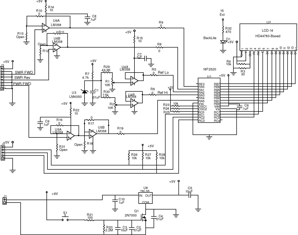Schematic - Lazure Combined SWR and RF Power Meter Digital Board