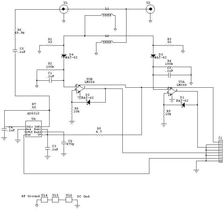 Schematic of the old Lazure combined SWR and RF Power meter pickup unit