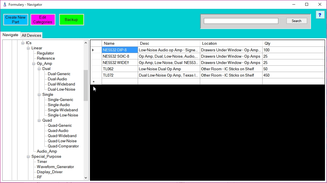 Main page of Formulary the Lazure Electronic Parts Database