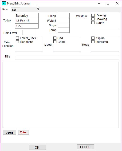 Data Input page of the Lazure Life Database