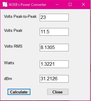 The RF Power Calculator in action